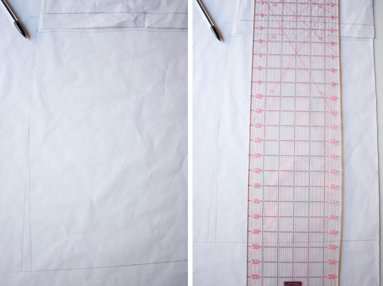 Tee Shirt Dress Variation - One Little Minute Blog- Tracing and Extending Pattern