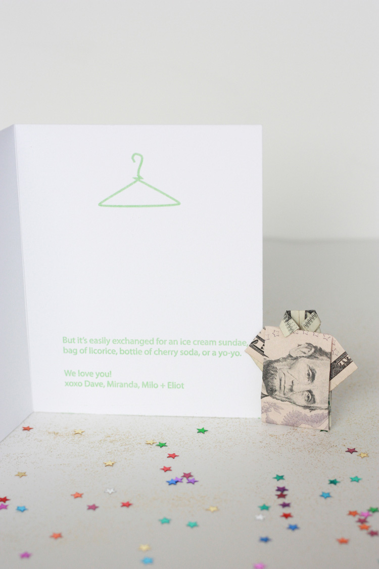 One Little Minute Blog-Origami Birthday Money Shirt Card
