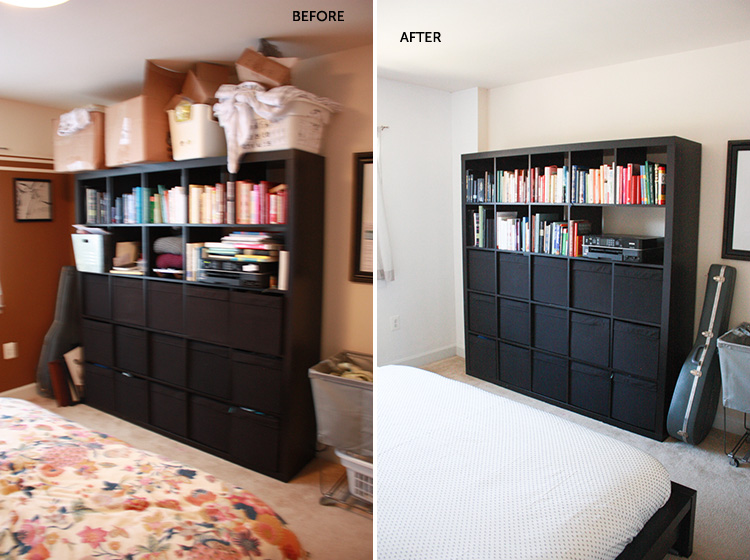 Simple Bedroom Redo-Bookshelf-One Little Minute Blog