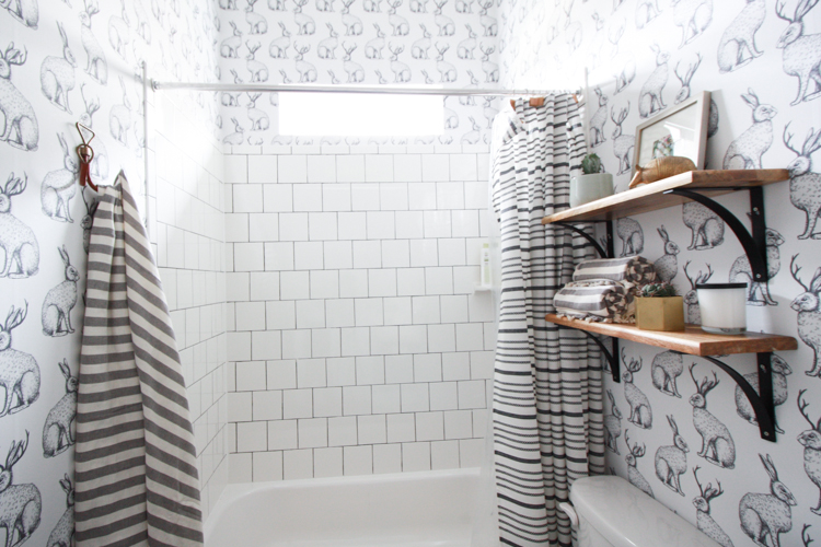 Jackalope Wallpaper Bathroom + DIY Smooth Textured Walls