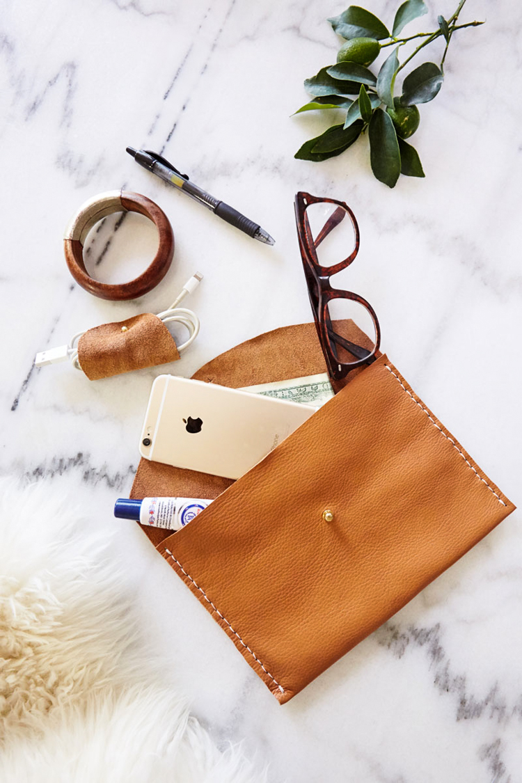 Cotton + Leather Clutch Purse DIY - A Beautiful Mess